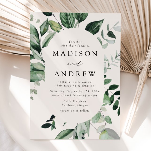 Invitación Abundante verde Crema Boda de marco ovalado (Subido por el creador)