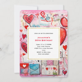 Invitación Abundantes corazones y letras de amor Patrón Cumpl