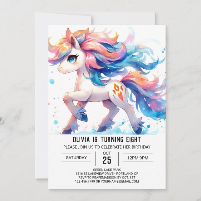 Invitación Abundantes niños caballos Cumpleaños (Anverso)