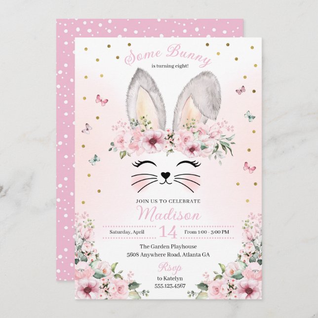 Invitación Abundantes rosas orejas flor Crown Easter Birday (Anverso / Reverso)