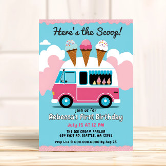 Invitación Acá el cumpleaños del camión Scoop Ice Cream
