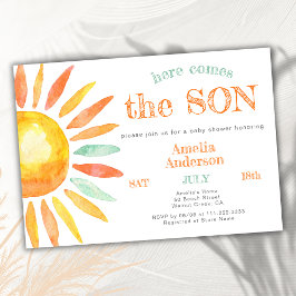 Invitación Acá Llega El Baby Shower De Son Sunny Watercolor