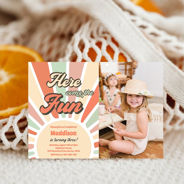 Invitación Acá Llega La Fun Sunshine Foto De Tercer Cumpleaño (Subido por el creador)