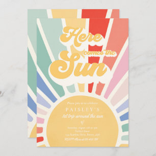 Invitación  Acá viene el segundo cumpleaños del sol, arcoiris