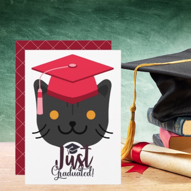 Invitación Acaba de graduarse la divertida celebración del Fi (Just Graduated Funny Gray Cat Party Celebration Invitation)