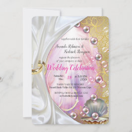 Invitación Acabado de mármol rosa y blanco con oro escobillad