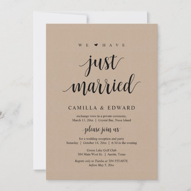 Invitación Acabamos De Casarnos, Boda Fiesta De Elopement Inv (Anverso)