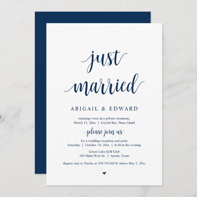 Invitación Acabamos de casarnos, Fiesta de Boda en Intimidad  (Anverso / Reverso)