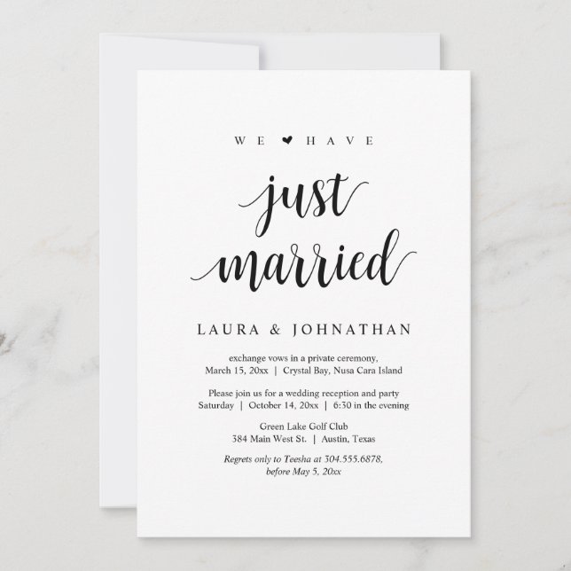 Invitación Acabamos de casarnos, Fiesta de Boda Fugada (Anverso)