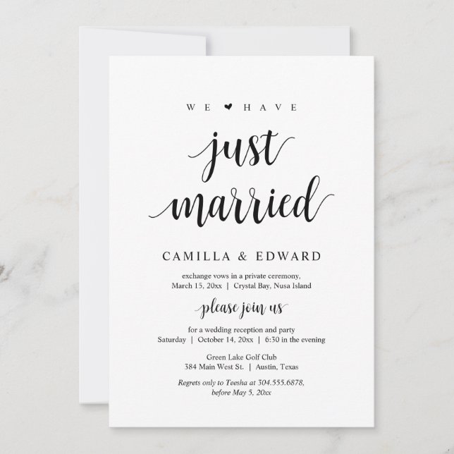 Invitación Acabamos de casarnos, Fiesta de Boda Intima (Anverso)