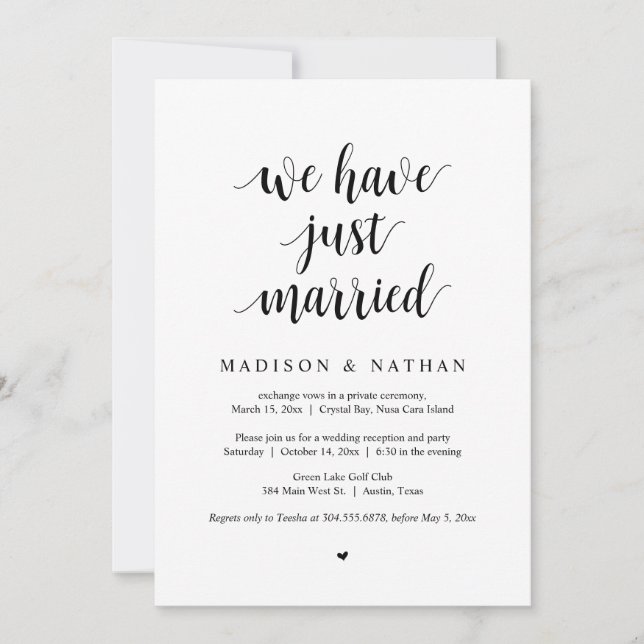 Invitación Acabamos de casarnos, Fiesta de Boda Secreta (Anverso)