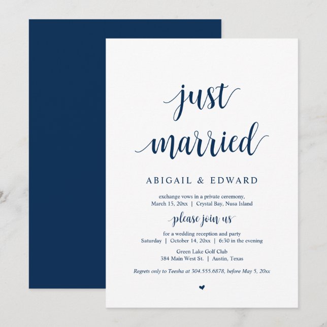 Invitación Acabamos de casarnos, Fiesta de Boda sin invitados (Anverso / Reverso)