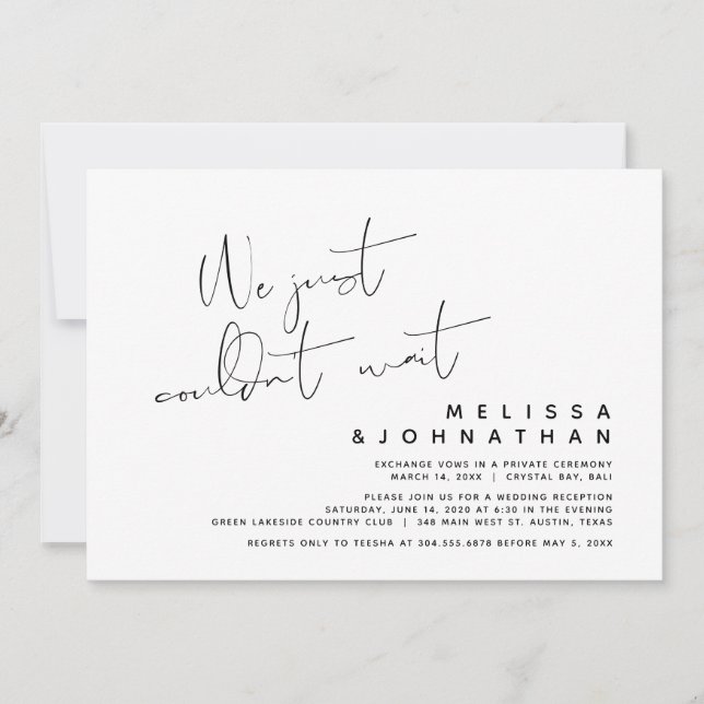 Invitación Acabamos de no poder esperar, Boda Moderna Huida (Anverso)