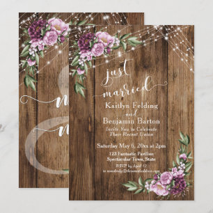 Invitación Acaban de Casarse Luces Florales Rústicas Solo Rec