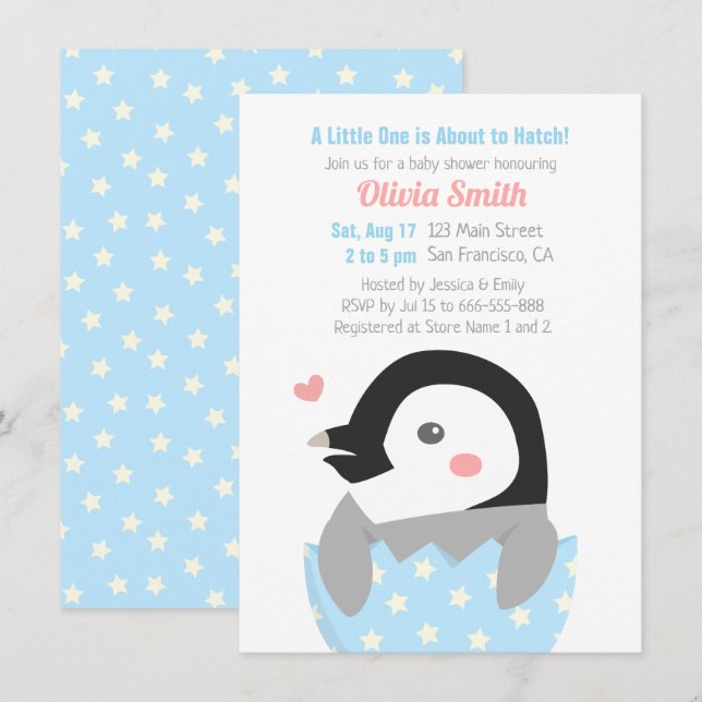 Invitación Acabo de odiar al pequeño pingüino Baby Shower (Anverso / Reverso)