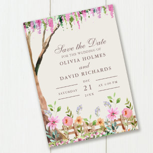 Invitación Acacia rústica con flores silvestres salva la cart