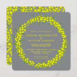 Invitación Acacia wattle arte floral boda gris amarillo