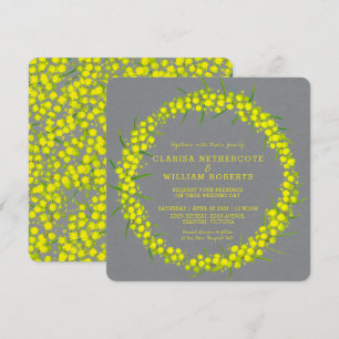 Invitación Acacia wattle arte floral boda gris amarillo