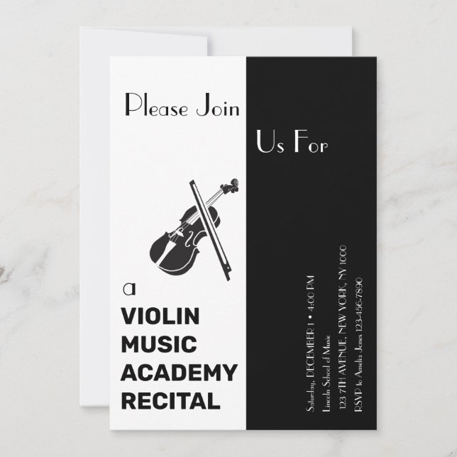 Invitación Academia de Música de Violín Recital Moderno Elega (Anverso)