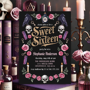 Invitación Academia Oscura Gótico Oro Floral Dulces 16