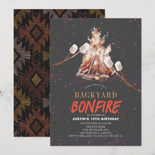 Invitación Acampada de fuego trasero S'mores BBQ Cumpleaños (Anverso / Reverso)