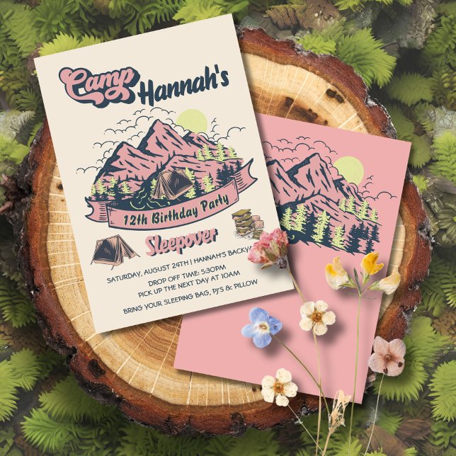 Invitación Acampada en la fiesta de cumpleaños Camp Pink Moun (Subido por el creador)