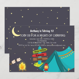 Invitación Acampando con fiesta de cumpleaños de Fogata