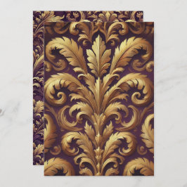 Invitación Acanthus victoriano en morado y oro impresas