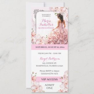 Invitación Acceso VIP a Mi Quinceañera Rosa