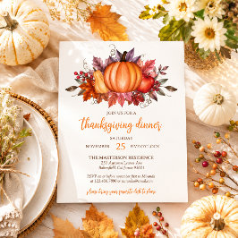 Invitación Acción de Gracias Calabaza Otoño Hojas Elegante Rú