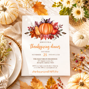 Invitación Acción de Gracias Calabaza Otoño Hojas Elegante Rú