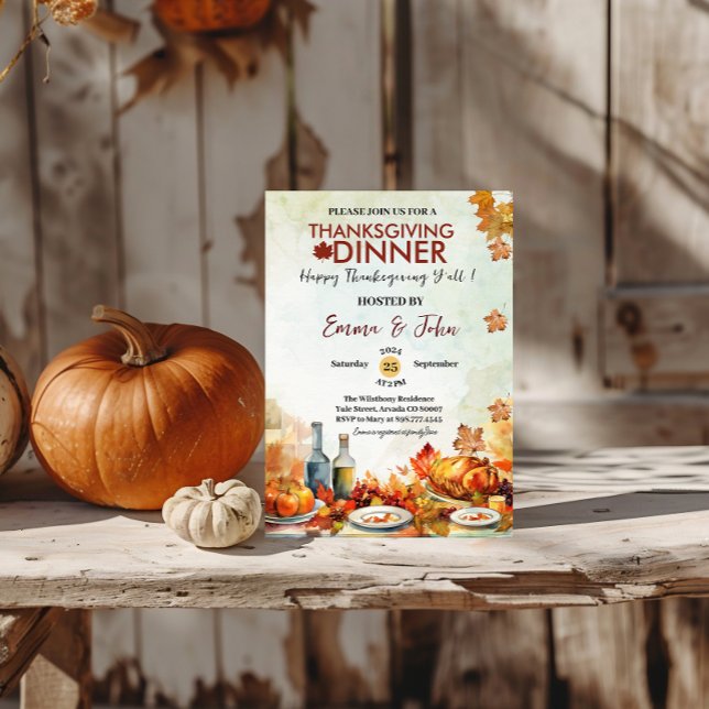 Invitación acción de gracias Cena otoño hojas otoño otoño oto (Subido por el creador)