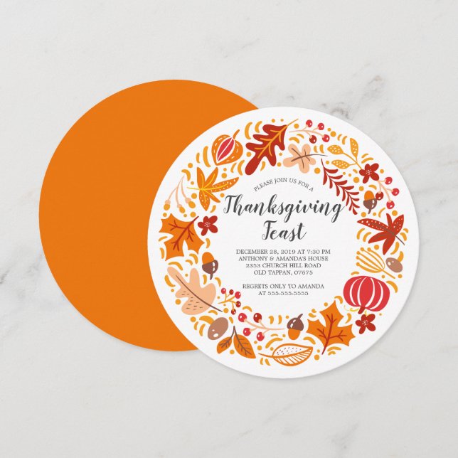 Invitación Acción de Gracias de la Leaf Wreath de otoño (Anverso / Reverso)