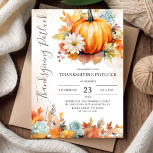Invitación Acción de Gracias Potluck Rústico Calabaza Otoño 