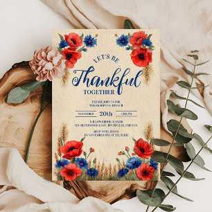 Invitación Acción de Gracias Rustic Red Poppy y Cornflower