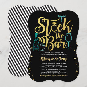 Invitación Acción verde azulada el negro del oro del fiesta