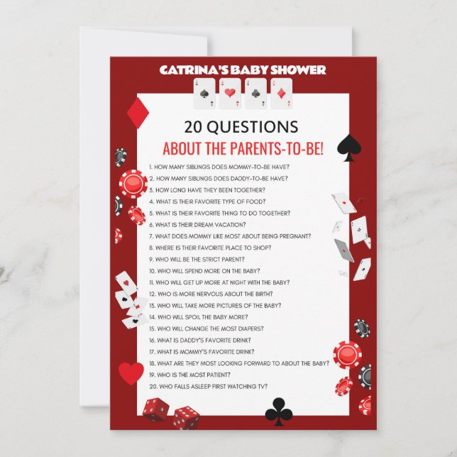 Invitación Ace Casino Baby Shower - Nombre editable, 5x7 (Anverso)