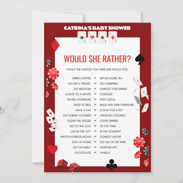 Invitación Ace Casino Baby Shower - Nombre editable, 5x7 (Anverso)