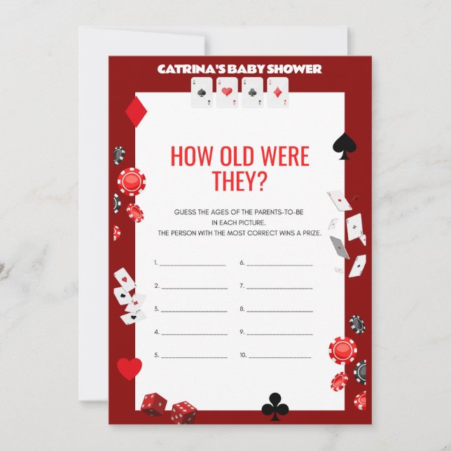 Invitación Ace Casino Baby Shower - Nombre editable, 5x7 (Anverso)
