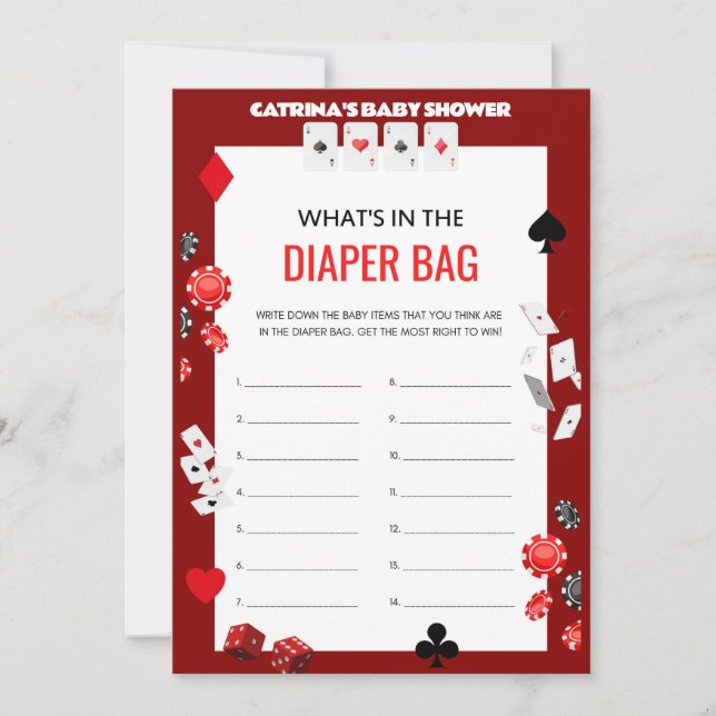 Invitación Ace Casino Baby Shower - Nombre editable, 5x7 (Anverso)