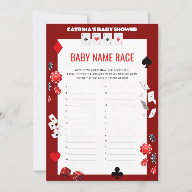 Invitación Ace Casino Baby Shower - Nombre editable, 5x7 (Anverso)