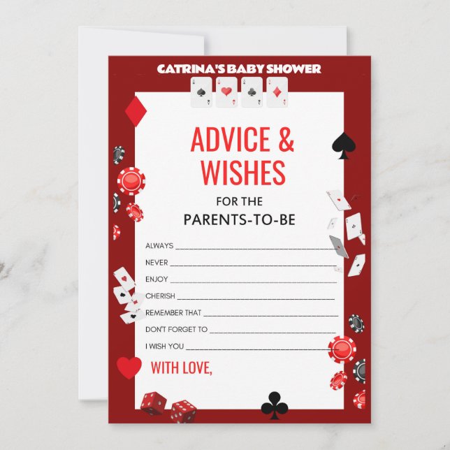 Invitación Ace Casino Baby Shower - Nombre editable, 5x7 (Anverso)