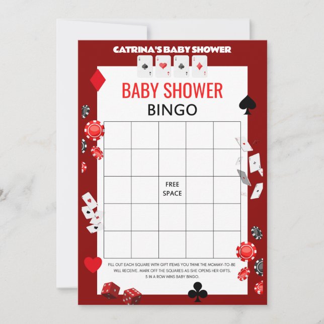 Invitación Ace Casino Baby Shower - Nombre editable, 5x7 (Anverso)