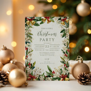 Invitación Acebo de Campanas Doradas Navidad