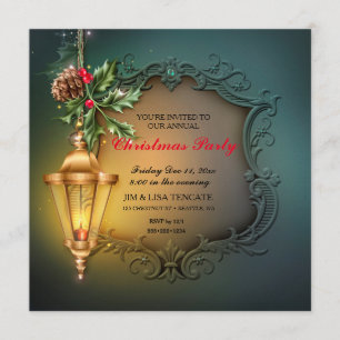 Invitación Acebo de linterna brillante piña de Navidad