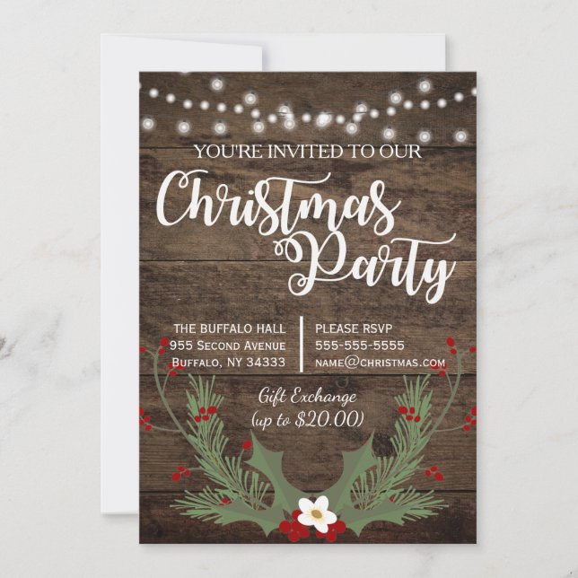 Invitación Acebo de madera del rojo del navidad del país (Anverso)