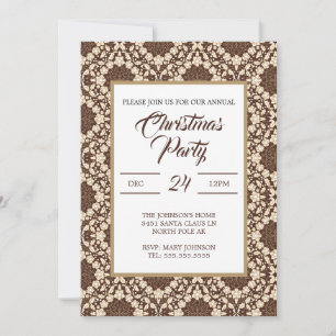 Invitación Acebo de Navidad, Crema y Marrón Vintage