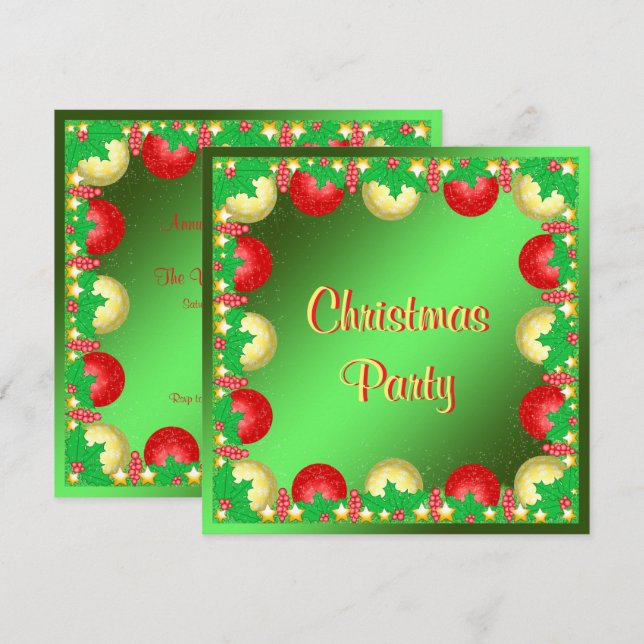 Invitación Acebo de Navidad y Bolas (Anverso / Reverso)