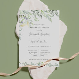 Invitación Aceite pintado y hojas verde Cena de ensayo