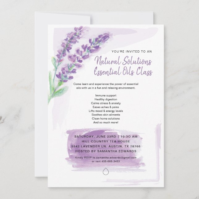 Invitación Aceites Esenciales de Lavanda Regalo de la Tierra (Anverso)